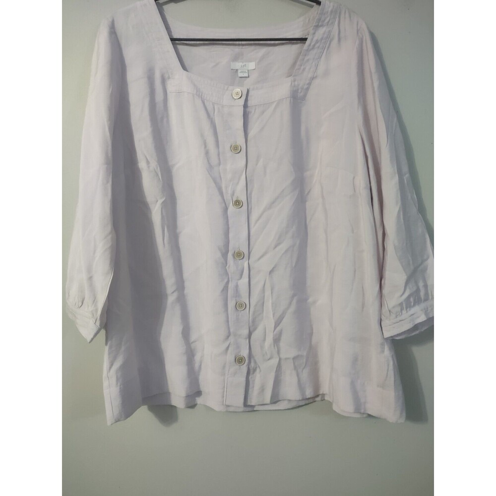 Oversized J Jill Tunic Shirt Top Large Purple Square Neck Button Down 3/4 Sleeve
